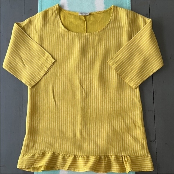 Lungo L'arno Yellow White Stripe Linen
Tunic Top - Picture 8 of 11